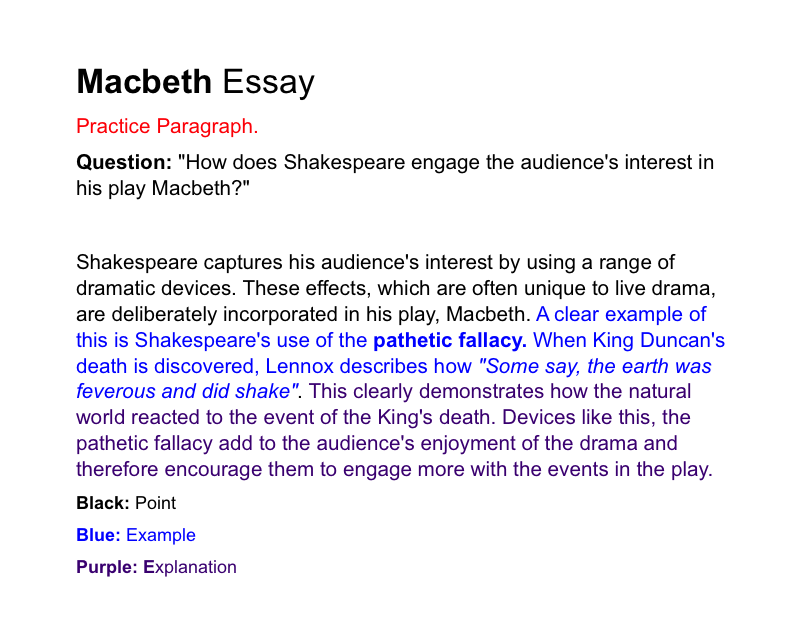 Macbeth Essay Planning And Exemplar EDUTRONIC Year 8 2014